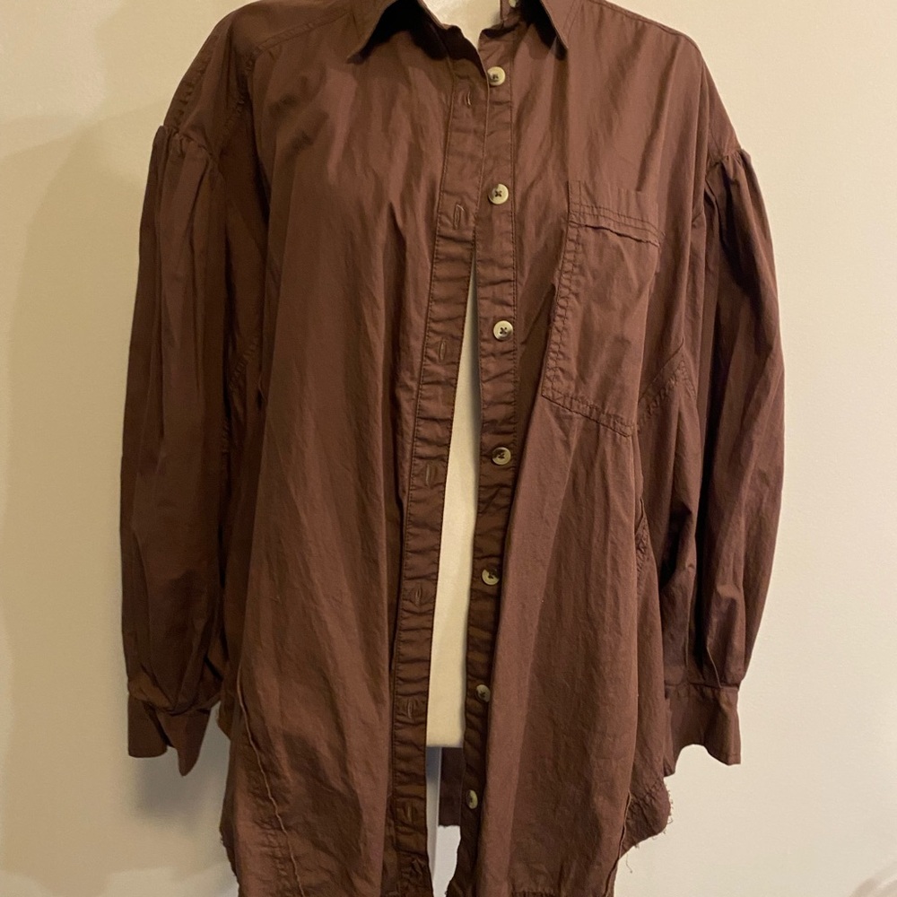 We The Free  Happy Hour Solid Poplin Stylish Oversized Button-Up Shirt size M